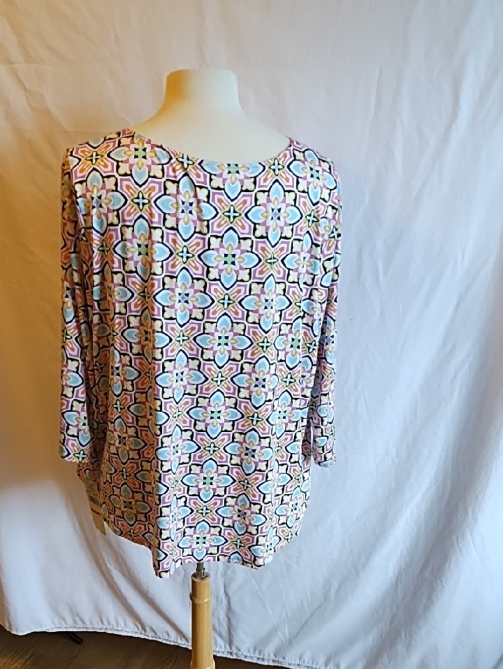 Ruby Rd. Pink Floral Geometric Long-Sleeve Blouse - Picture 5 of 6